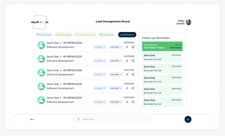 Mushroom lead management interface