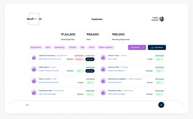 Mushroom expense management interface