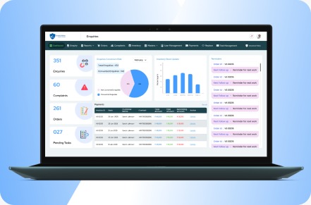 Vcare CRM dashboard interface