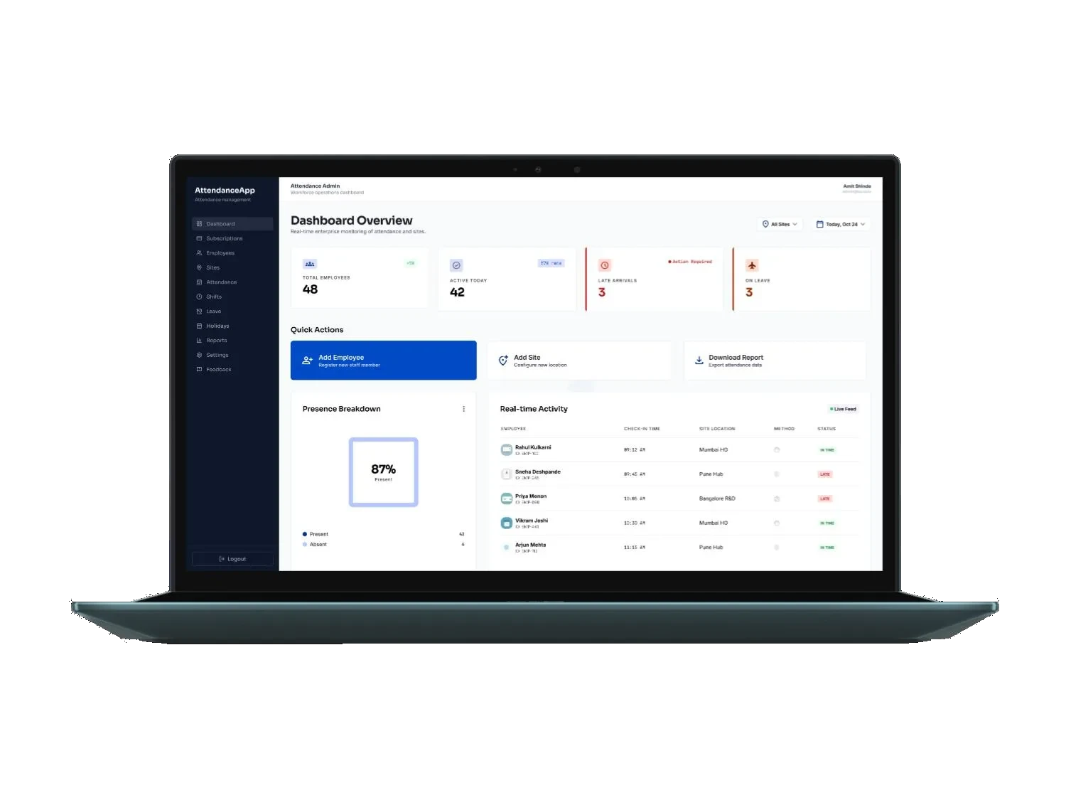 AI attendance dashboard on laptop