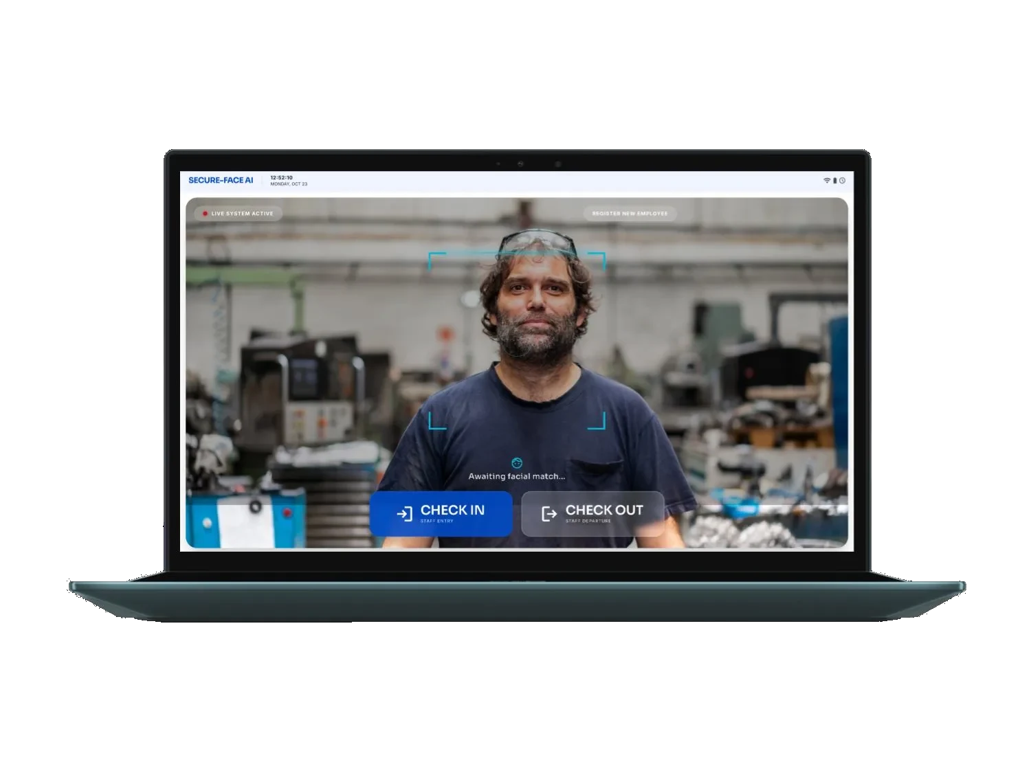 AI face recognition attendance check-in screen