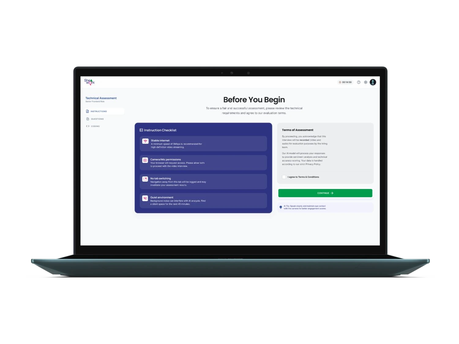 AI interview assessment checklist screen