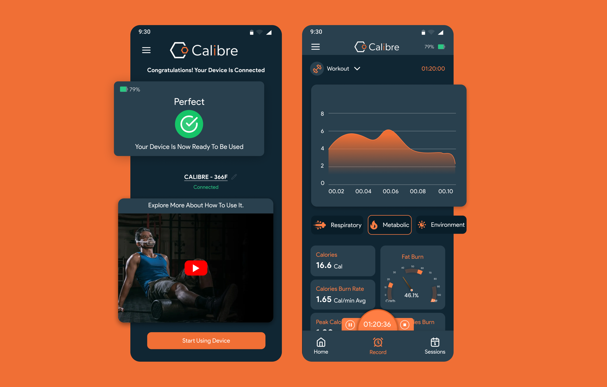 Calibre IoT smart mask mobile application preview