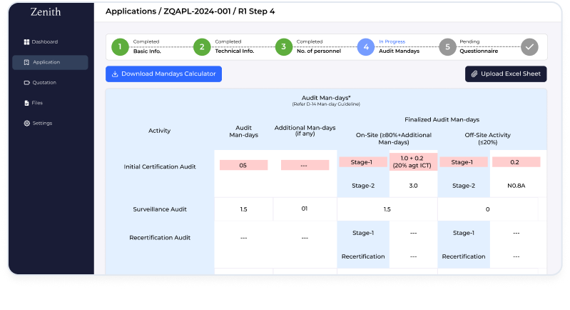 Zenith certification master data terms and conditions screen