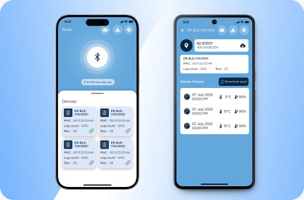 Blue connected device mobile application screens