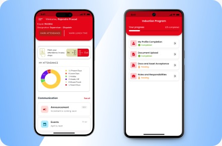 Red enterprise mobile application screens