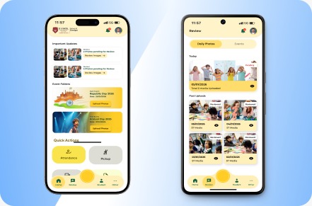 Mobile app UI screens for event and gallery workflows