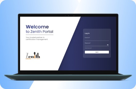 Zenith portal login screen shown on a laptop
