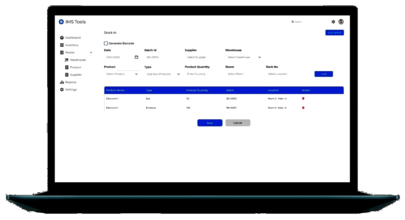 IMS Tools stock-in workflow preview
