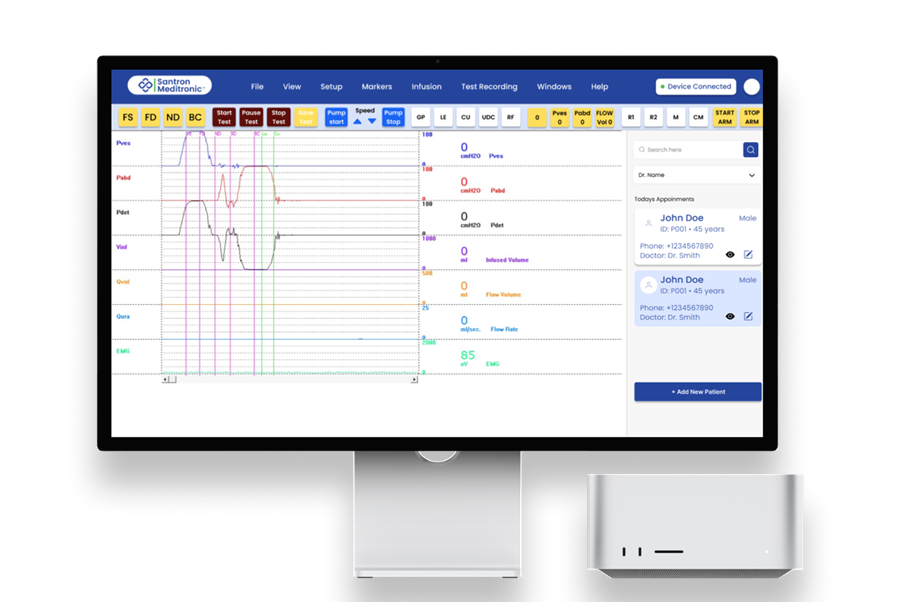 Santron diagnostic workflow software on a desktop monitor