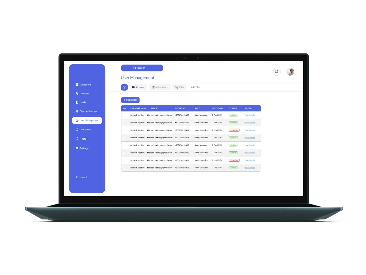 Real estate user management interface