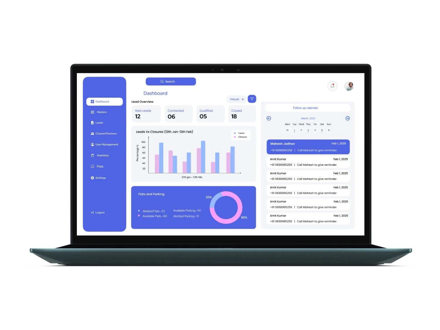 Real estate dashboard lead overview